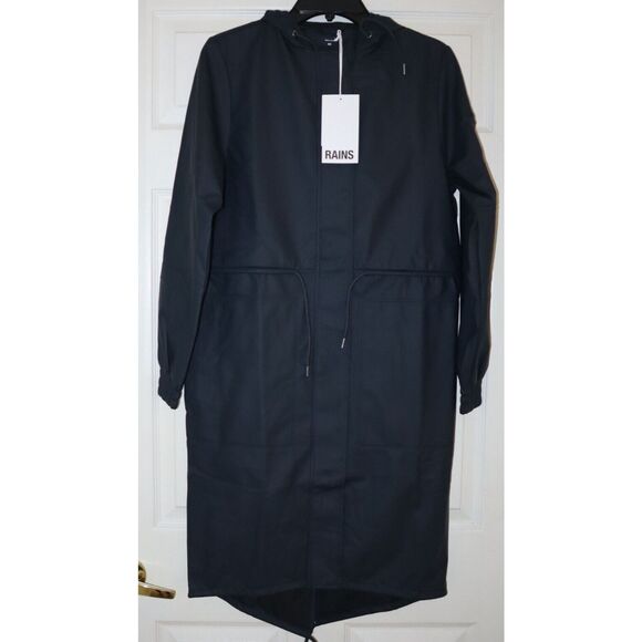 RAINS 18550 Women's Sz XS Navy Blue String Parka Waterproof Rain Jacket - Picture 1 of 11